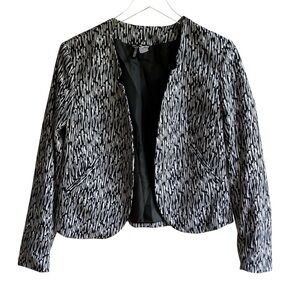 H&M Zebra Print Blazer Size 12 Pockets Office Open Front Business Jacket Spring